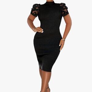 NWT Midi Dress with Floral Sleeves Mesh Size Large